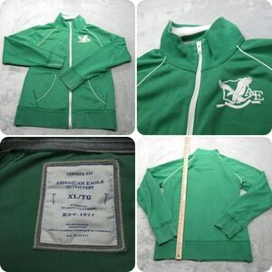 American Eagle Track Jacket Men XL Green Pockets‎ Vintage Fit Full Zip Comfort